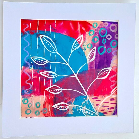 Rain Over Mars Original Acrylic Painting 8x8in Matted Frame Ready Squeegee Art - Picture 2 of 7